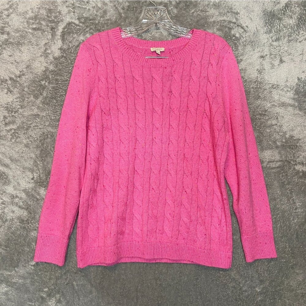 Talbots Women Supersoft Speckled Cable Knit Crewneck Sweater Pink Classic PL